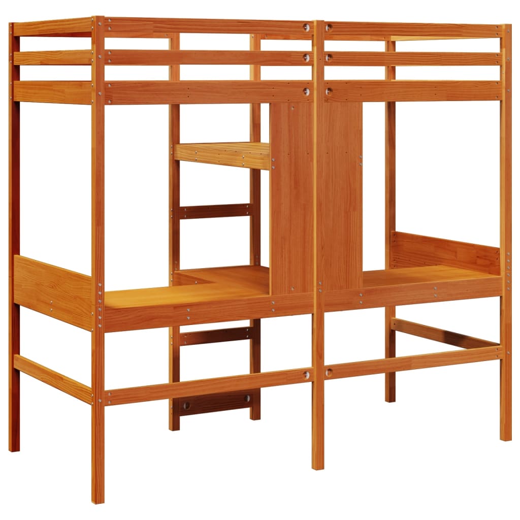 Loft Bed Frame without Mattress Wax Brown 75x190cm Solid Wood Pine