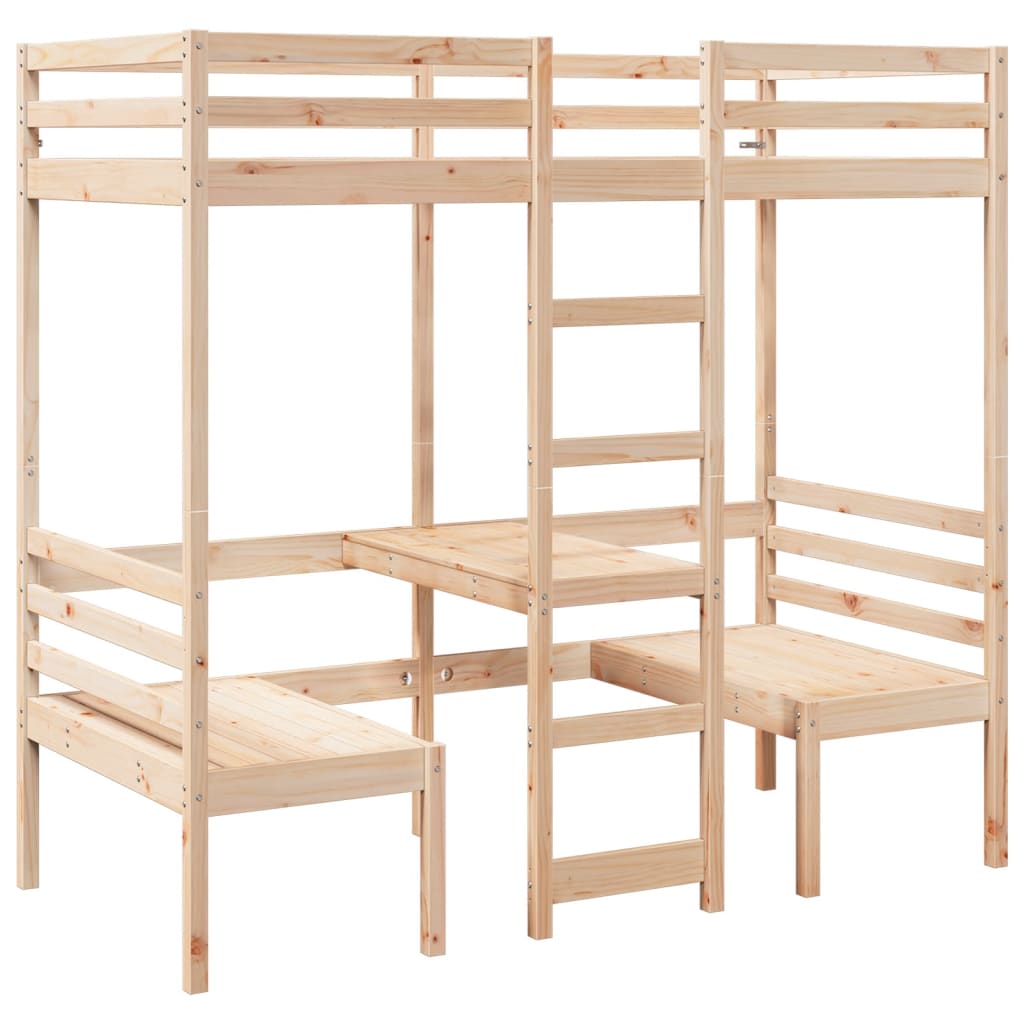 Loft Bed Frame with Desk and Chairs 80x200cm Solid Wood Pine