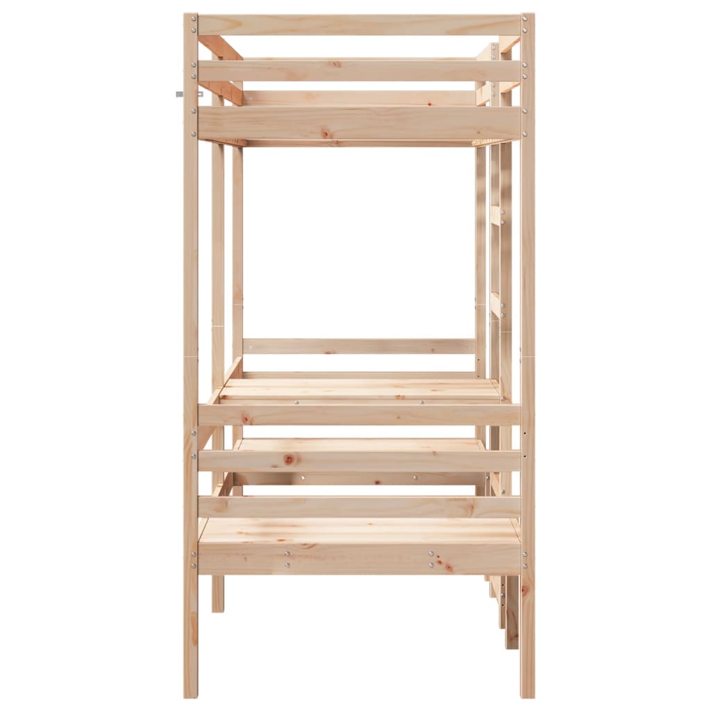 Loft Bed Frame with Desk and Chairs 80x200cm Solid Wood Pine