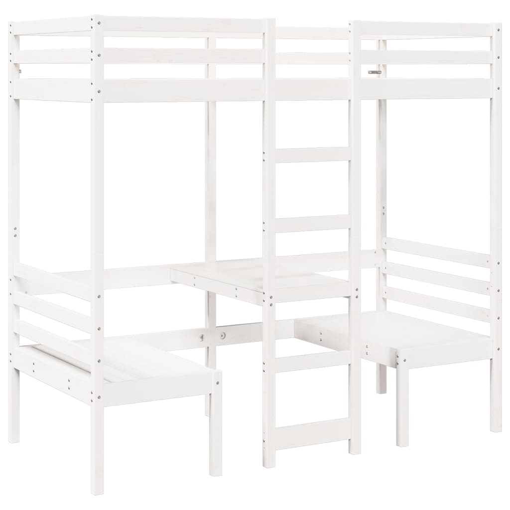 Loft Bed Frame with Desk and Chairs White 80x200cm Solid Wood Pine
