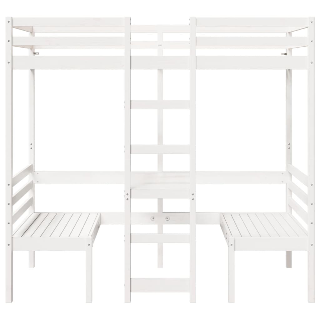 Loft Bed Frame with Desk and Chairs White 80x200cm Solid Wood Pine