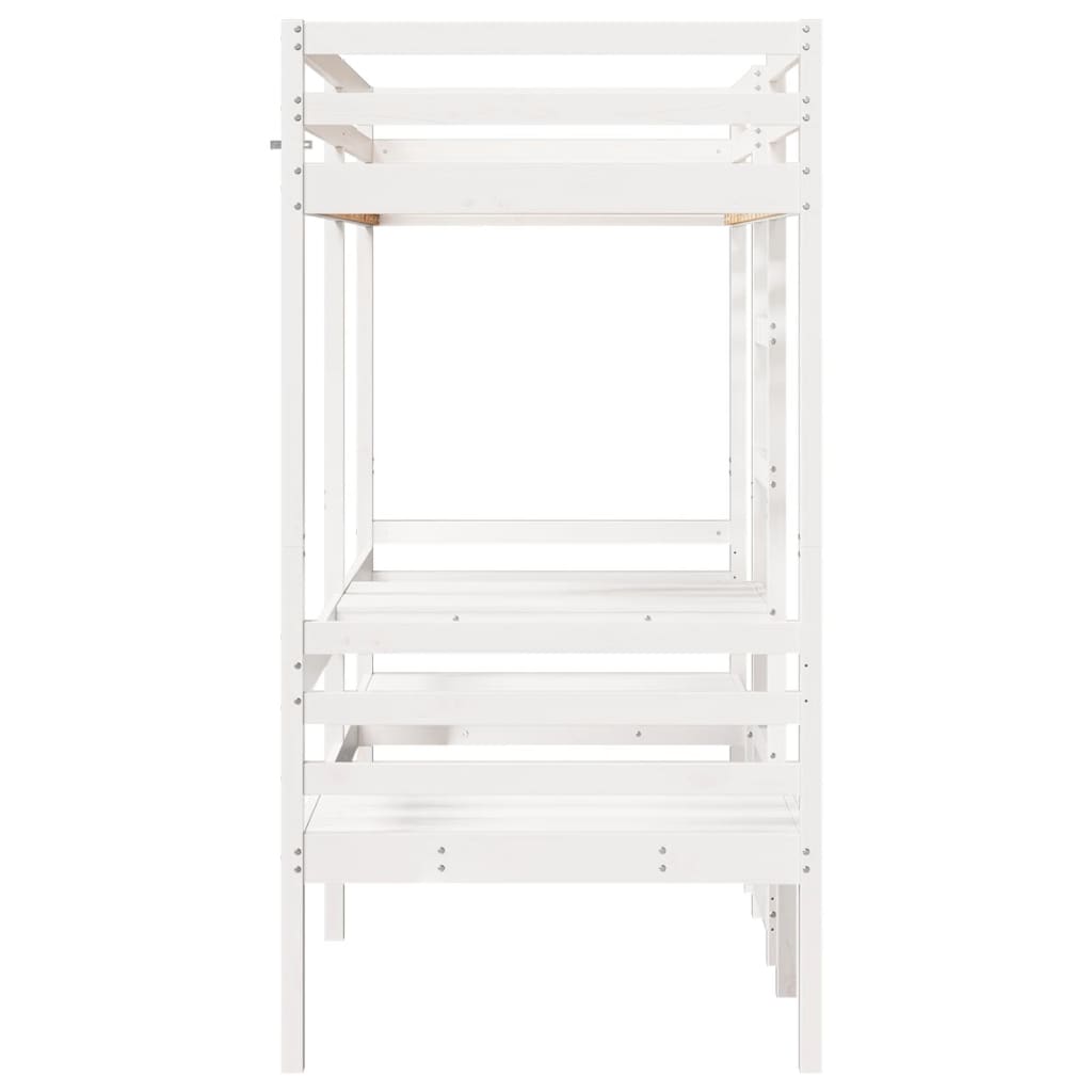Loft Bed Frame with Desk and Chairs White 80x200cm Solid Wood Pine