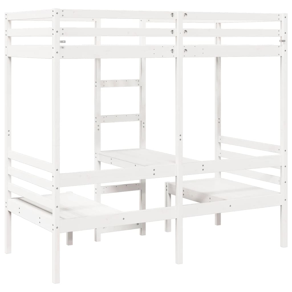 Loft Bed Frame with Desk and Chairs White 80x200cm Solid Wood Pine