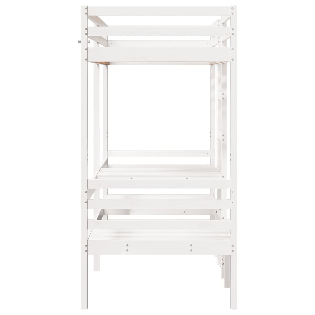 Loft Bed Frame with Desk and Chairs White 90x190cm Solid Wood Pine