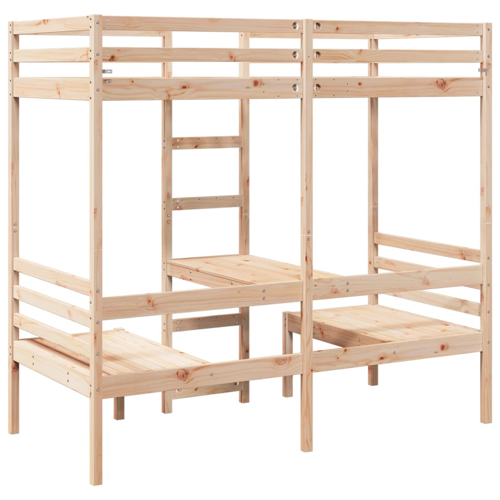 Loft Bed Frame with Desk and Chairs 75x190cm Solid Wood Pine