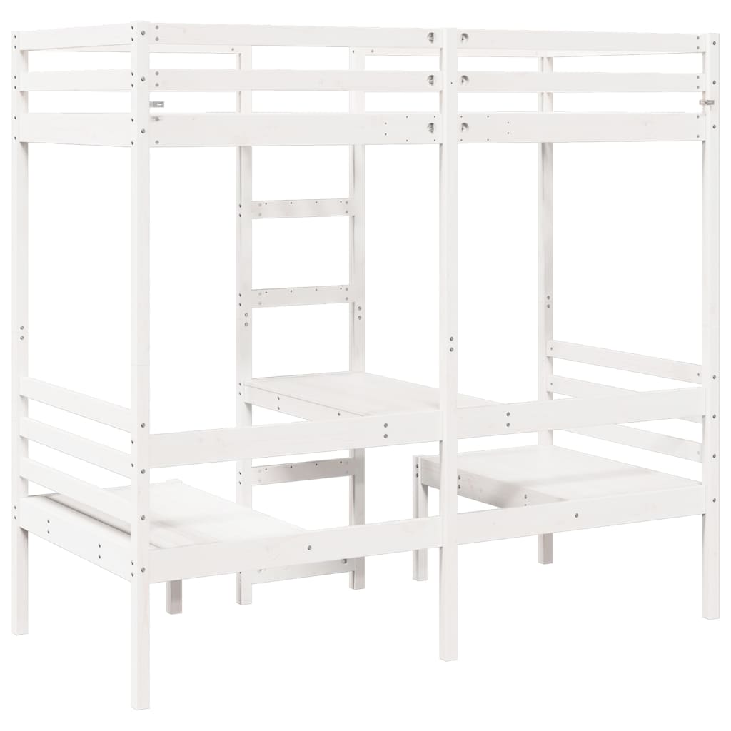 Loft Bed Frame with Desk and Chairs White 75x190cm Solid Wood Pine