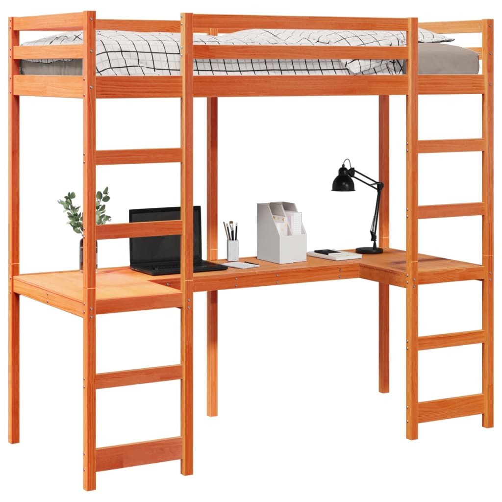 Loft Bed Frame without Mattress Wax Brown 80x200 cm Solid Wood Pine