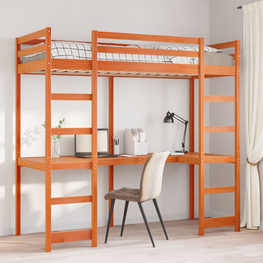 Loft Bed Frame without Mattress Wax Brown 75x190 cm Small Single Solid Wood Pine