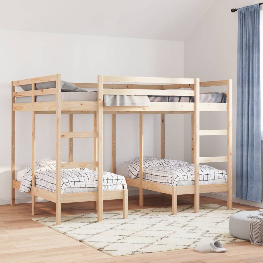 Triple Bunk Bed Frame 140x200/70x140 cm Solid Wood Pine