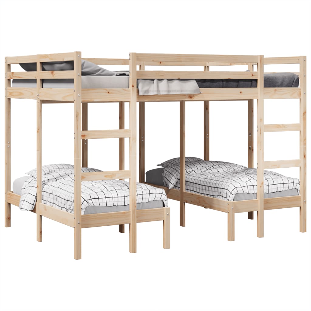 Triple Bunk Bed Frame 140x200/70x140 cm Solid Wood Pine
