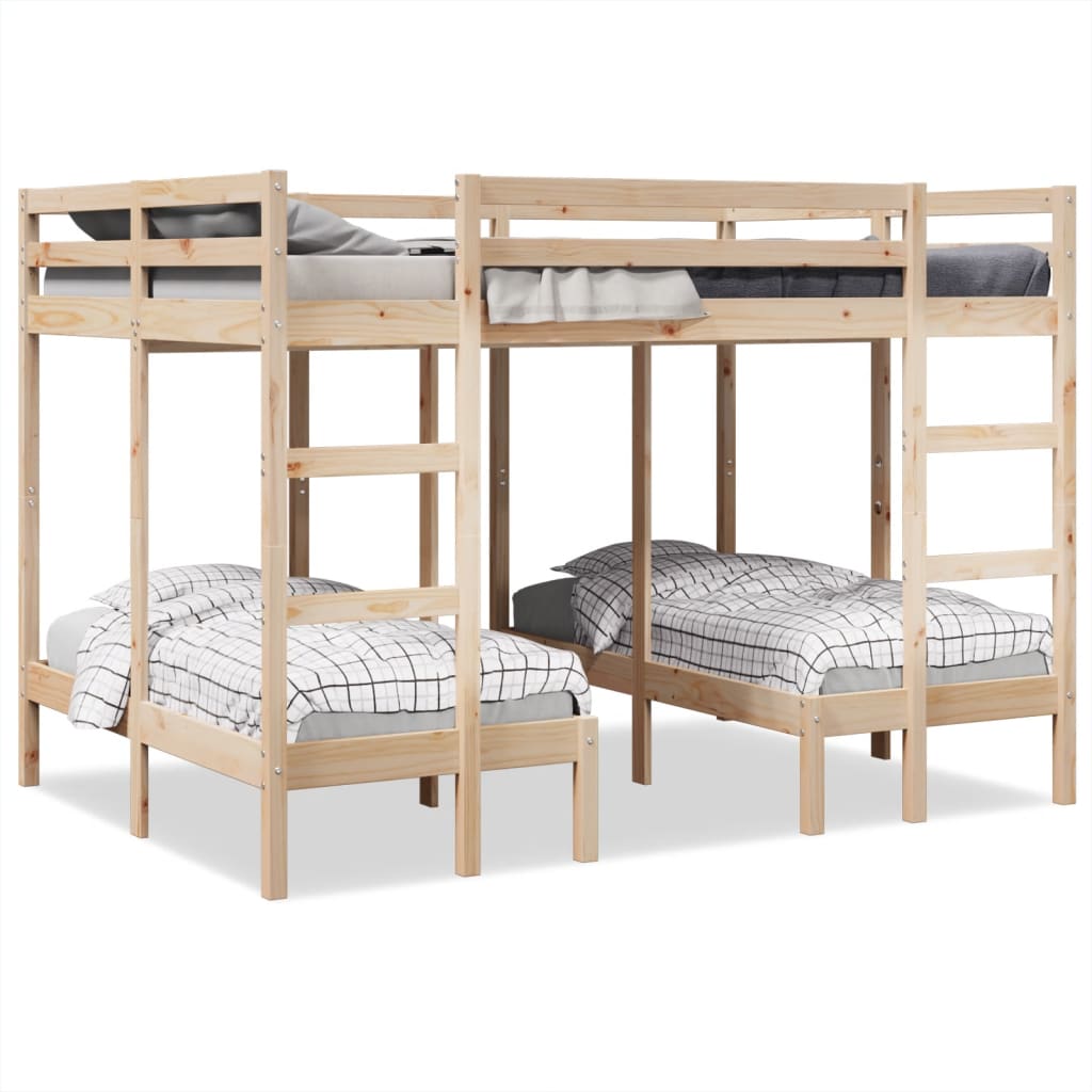 Triple Bunk Bed Frame 140x200/70x140 cm Solid Wood Pine