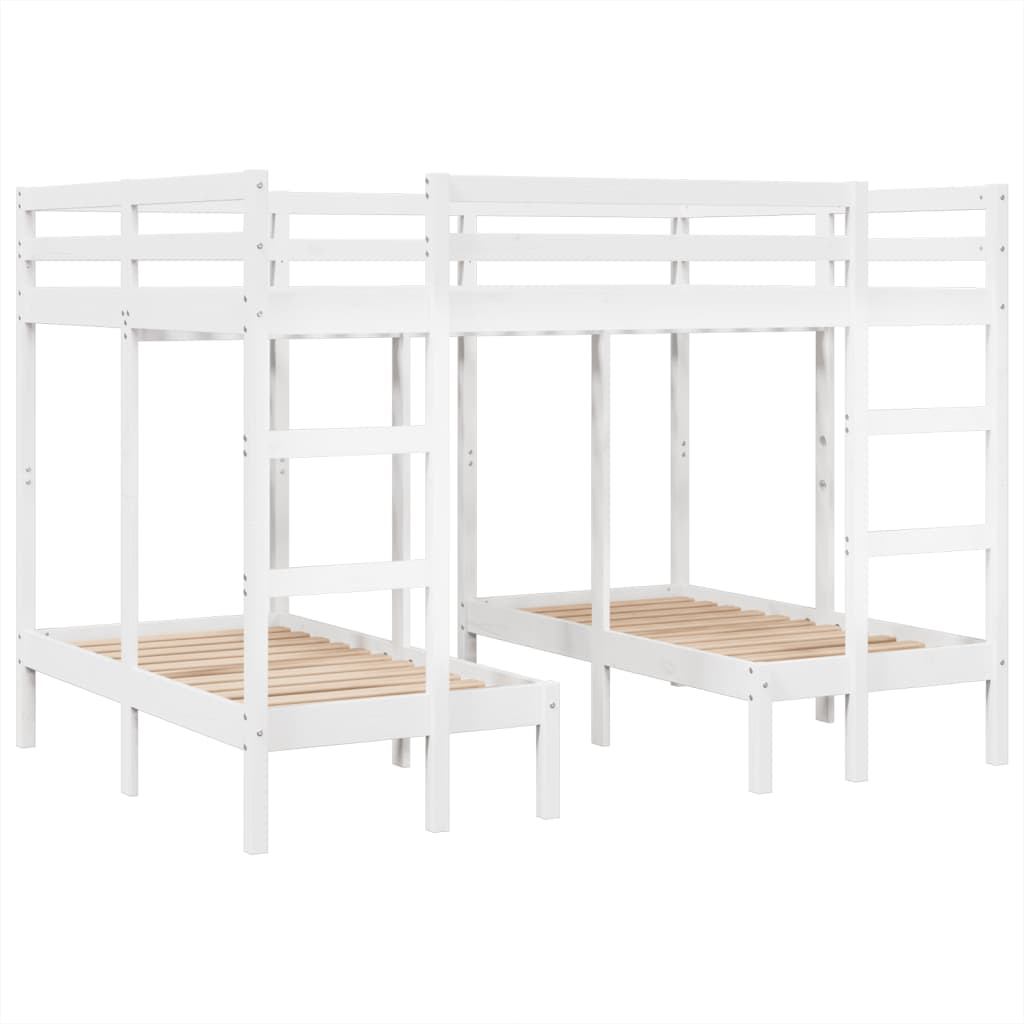 Triple Bunk Bed Frame White 140x200/70x140 cm Solid Wood Pine