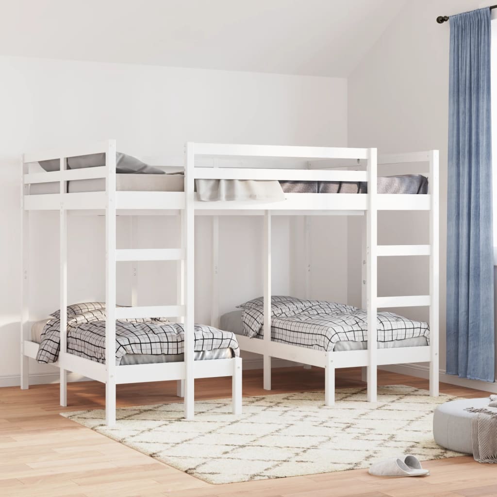 Triple Bunk Bed Frame White 140x200/70x140 cm Solid Wood Pine