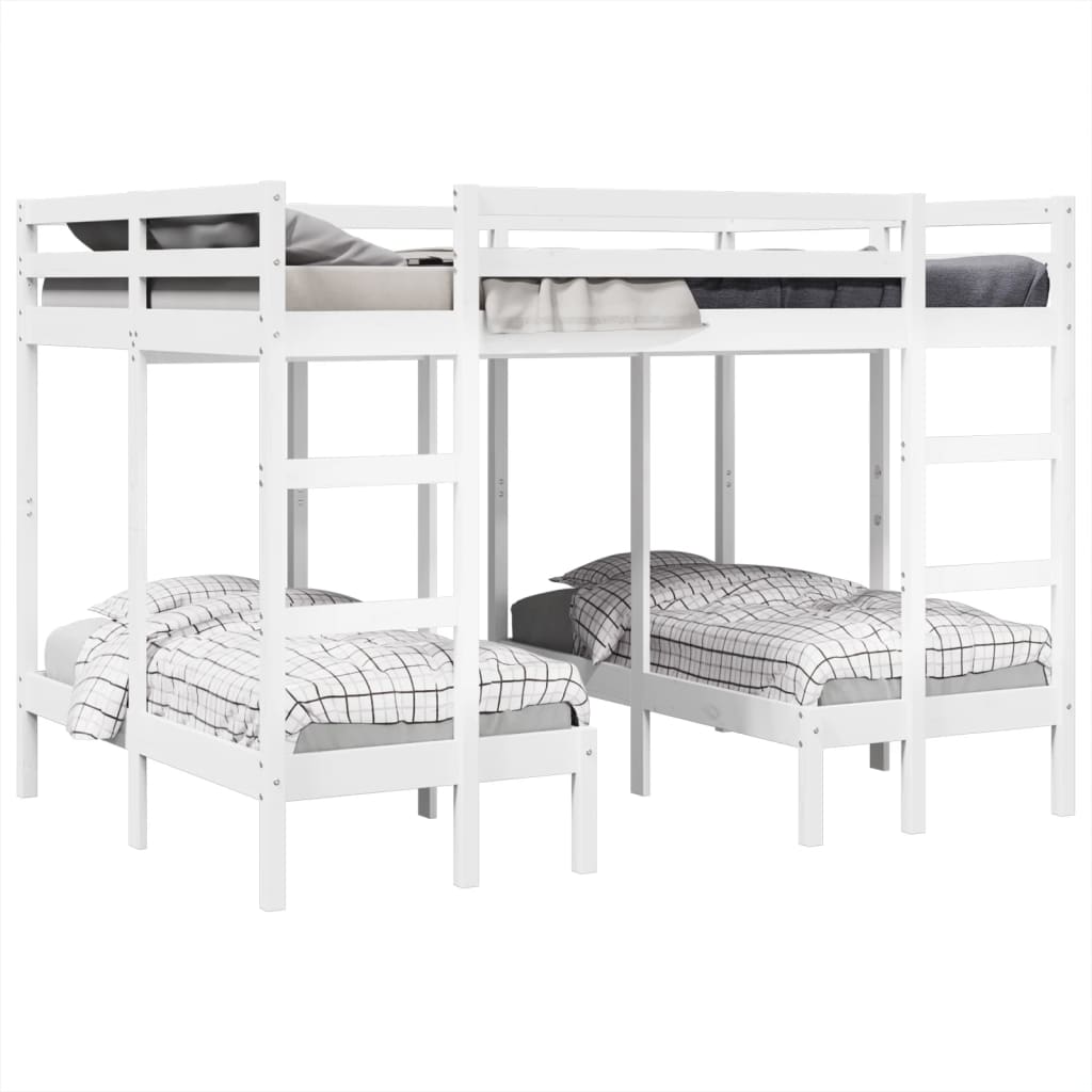 Triple Bunk Bed Frame White 140x200/70x140 cm Solid Wood Pine
