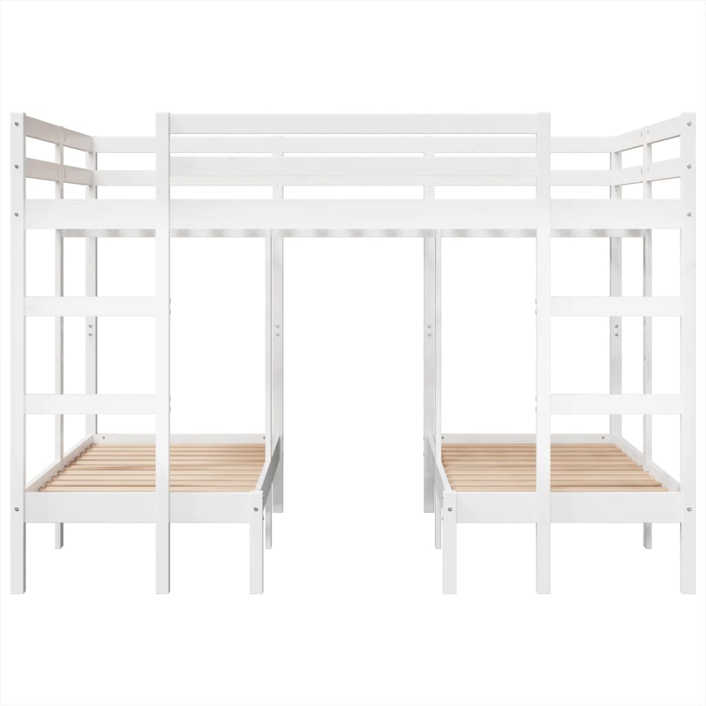 Triple Bunk Bed Frame White 140x200/70x140 cm Solid Wood Pine