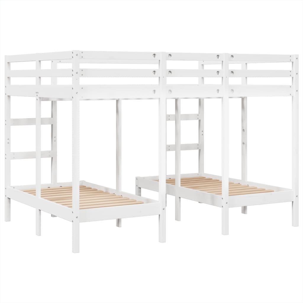 Triple Bunk Bed Frame White 140x200/70x140 cm Solid Wood Pine