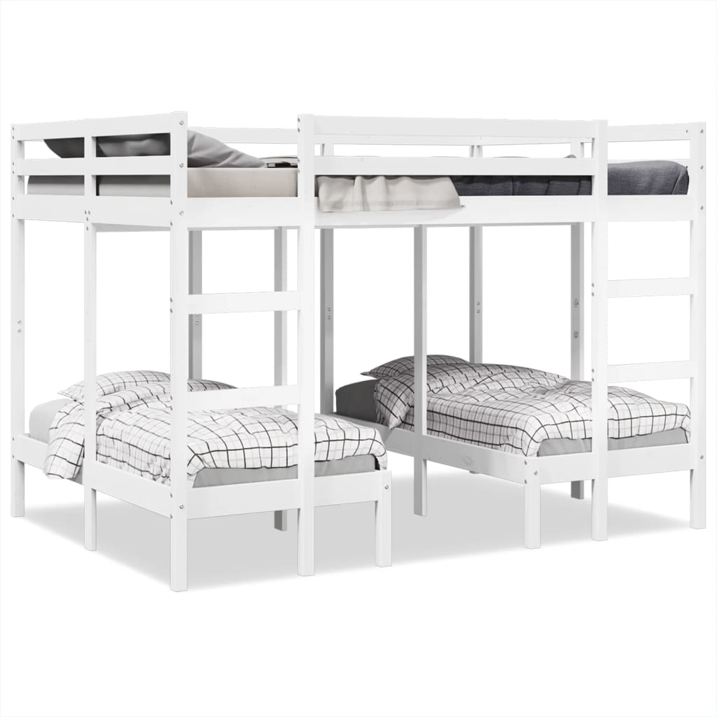 Triple Bunk Bed Frame White 140x200/70x140 cm Solid Wood Pine