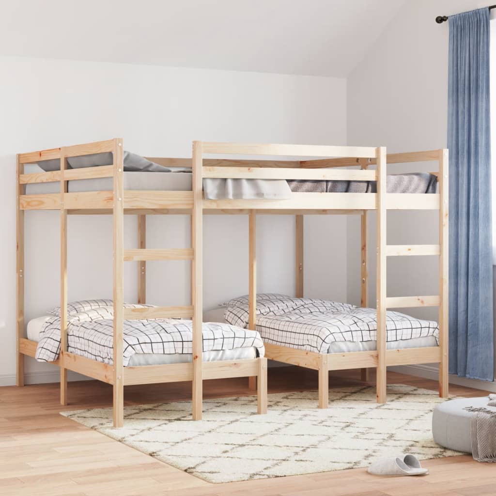 Triple Bunk Bed Frame 160x200/80x160 cm Solid Wood Pine