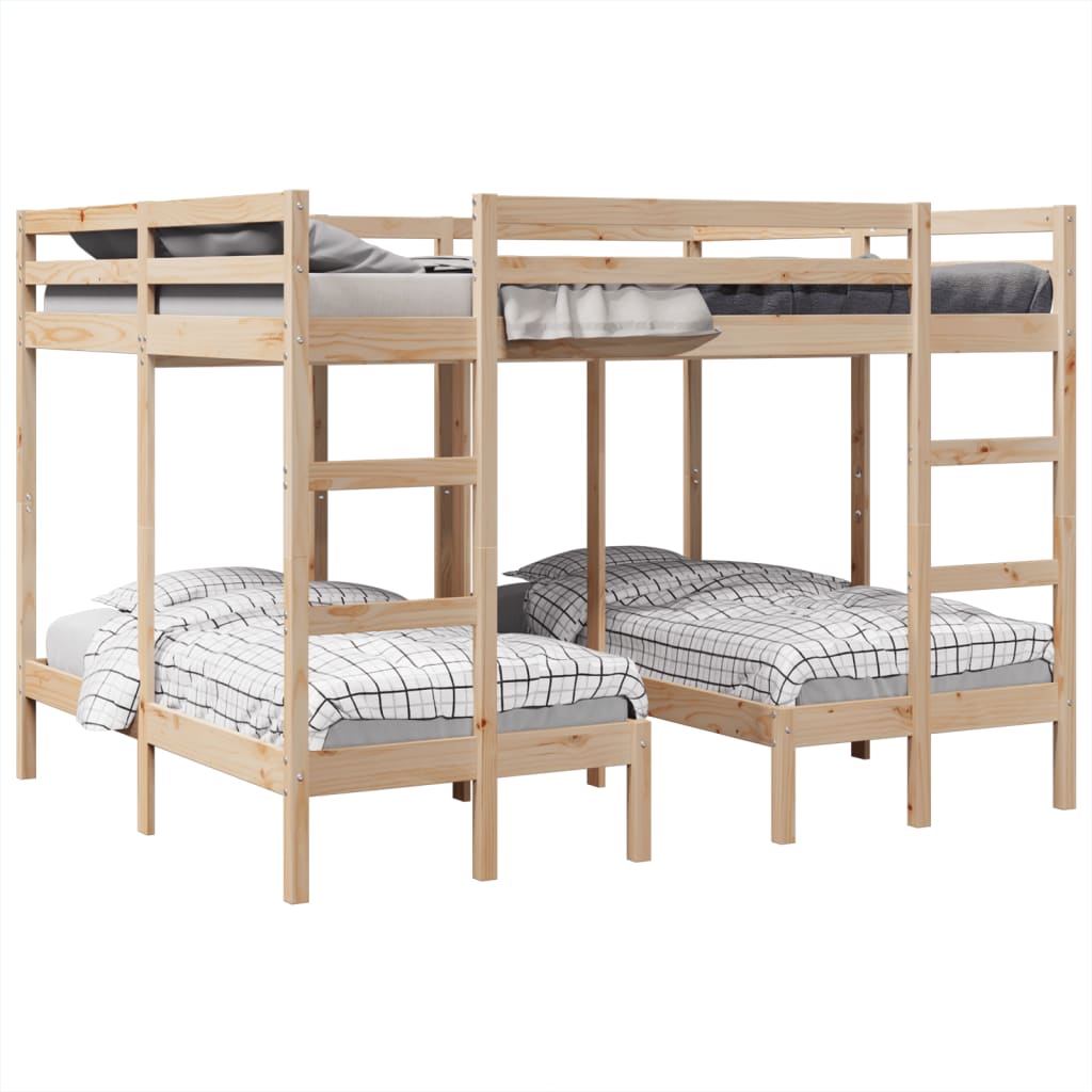 Triple Bunk Bed Frame 160x200/80x160 cm Solid Wood Pine