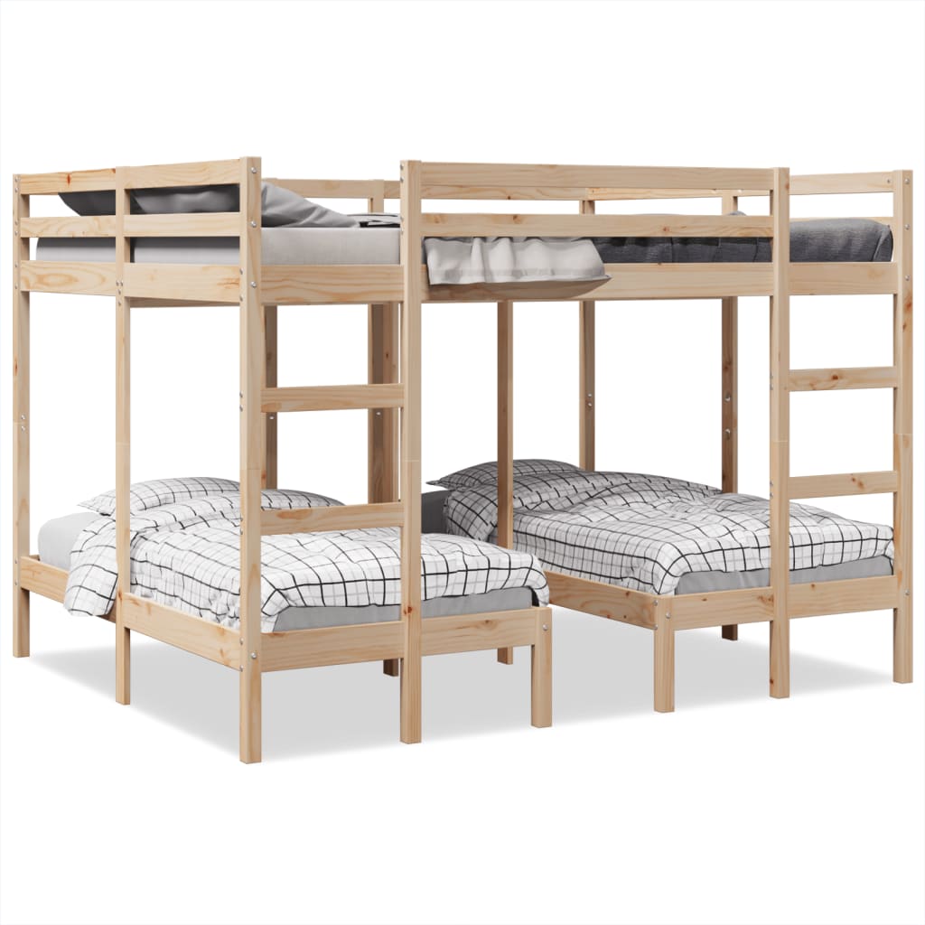 Triple Bunk Bed Frame 160x200/80x160 cm Solid Wood Pine
