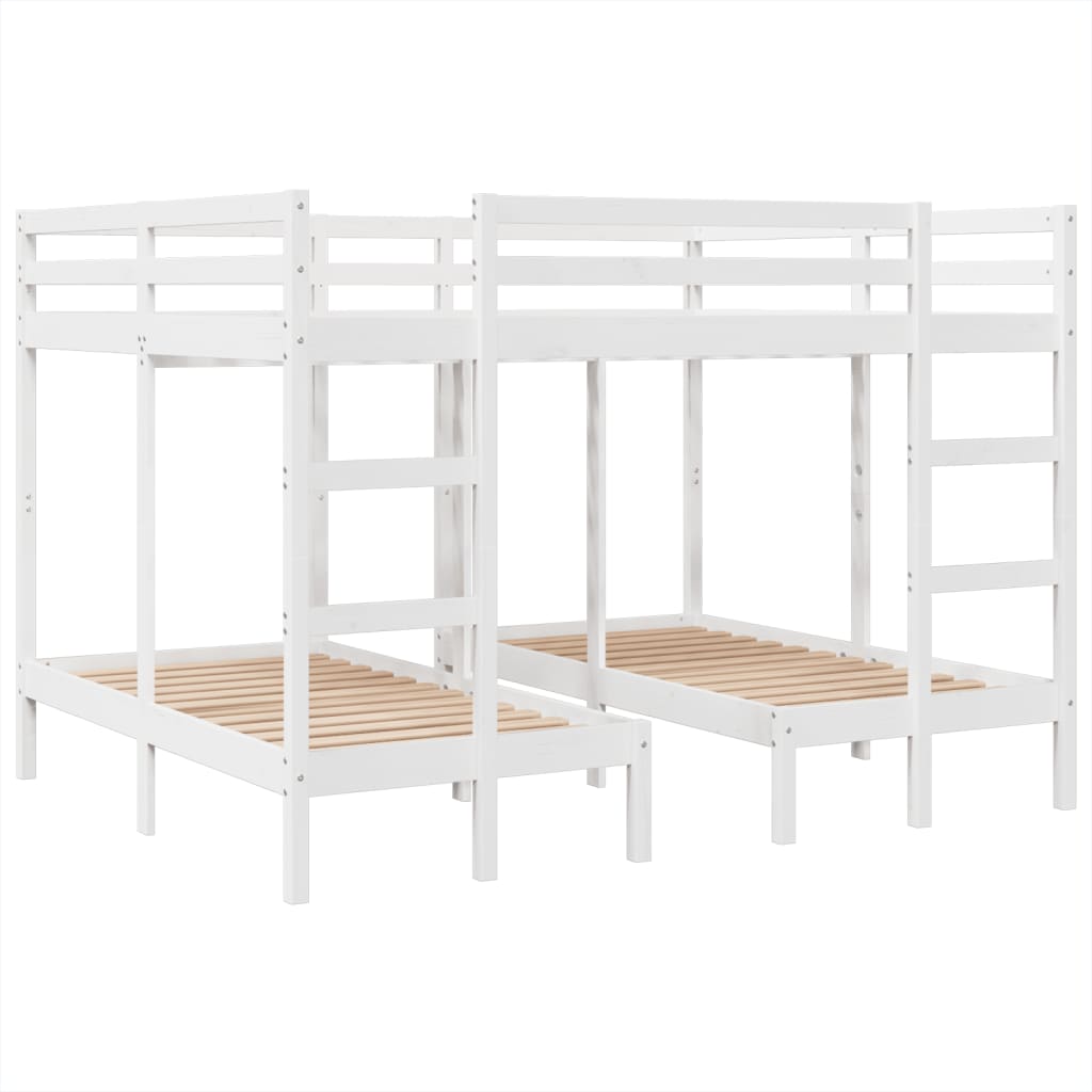 Triple Bunk Bed Frame White 160x200/80x160 cm Solid Wood Pine