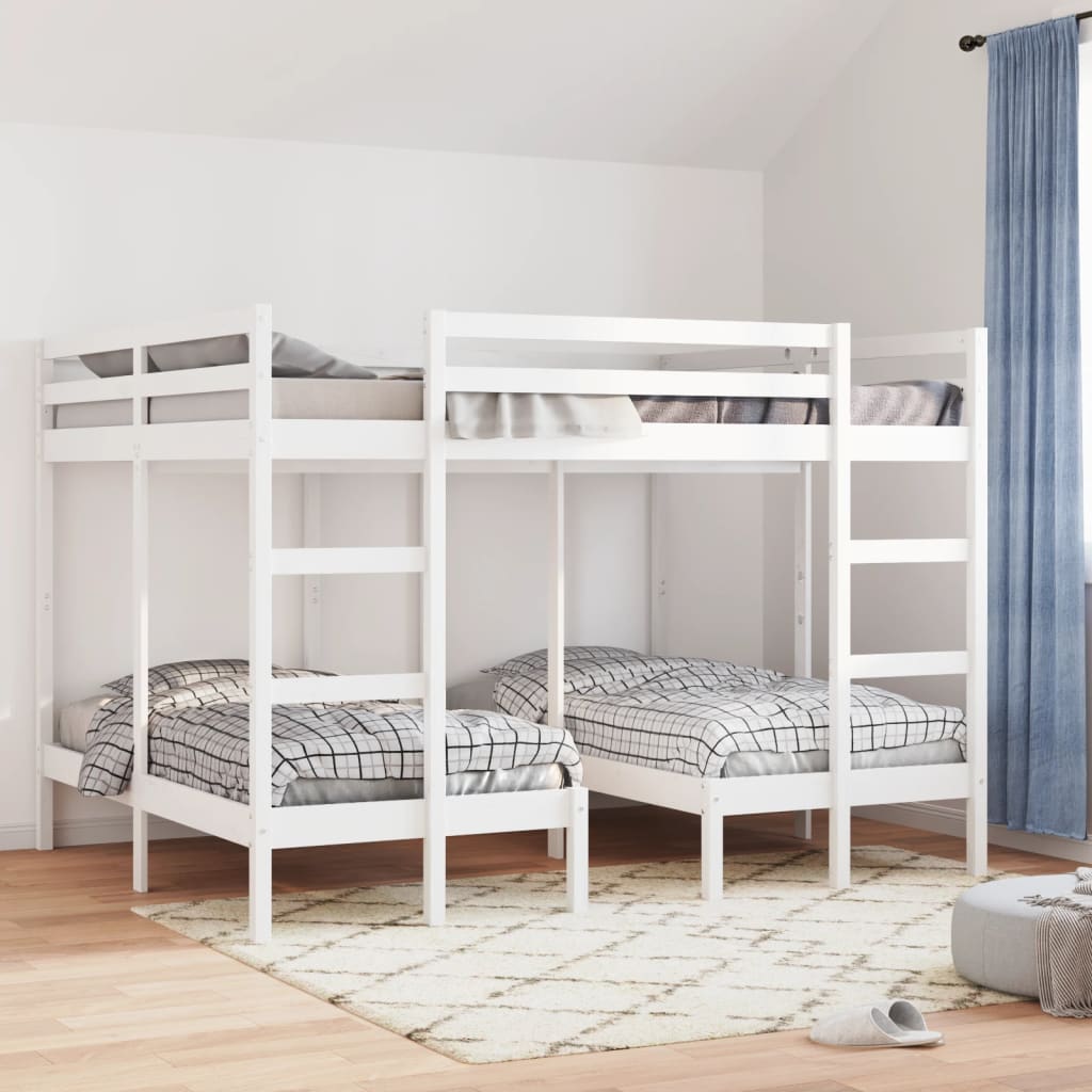 Triple Bunk Bed Frame White 160x200/80x160 cm Solid Wood Pine