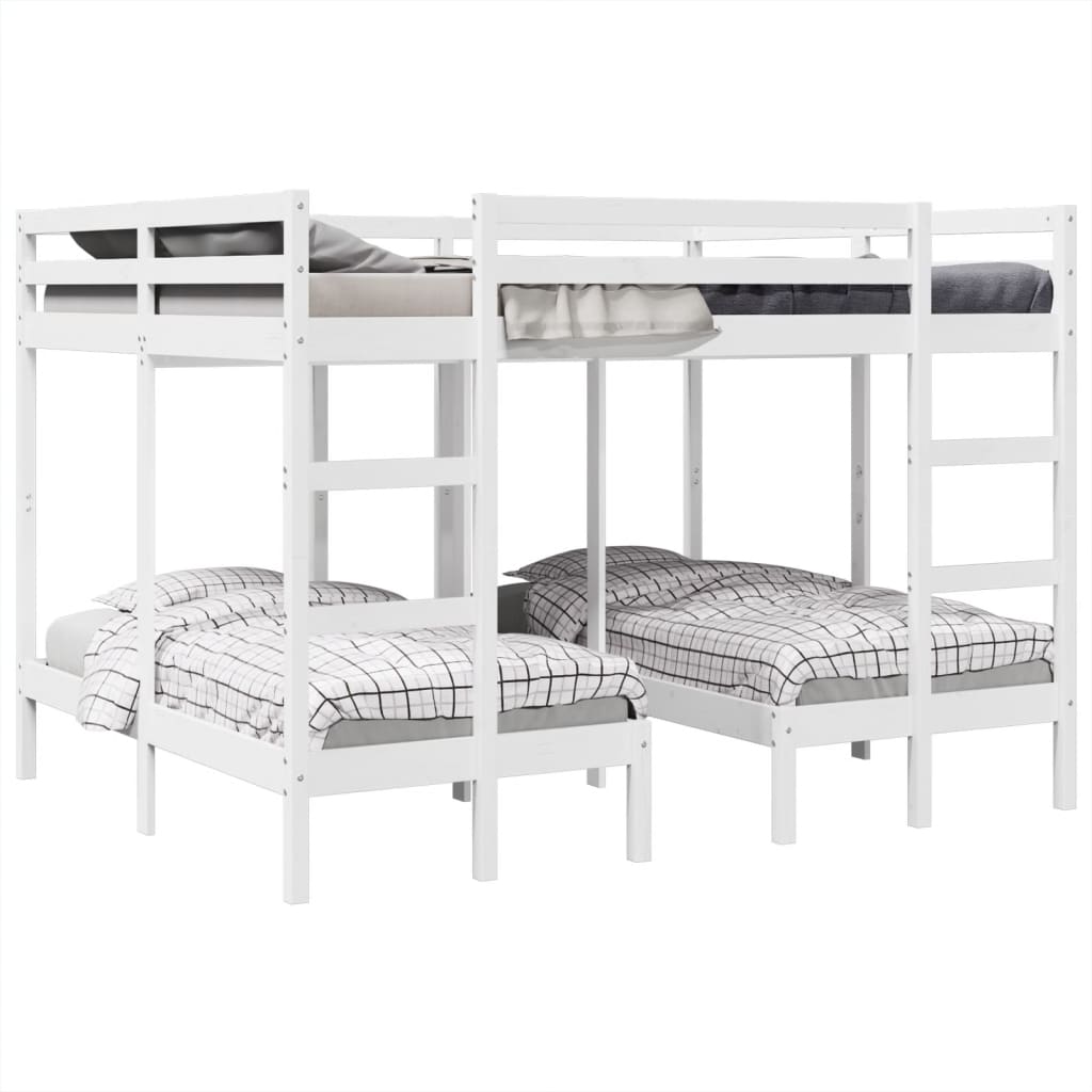 Triple Bunk Bed Frame White 160x200/80x160 cm Solid Wood Pine