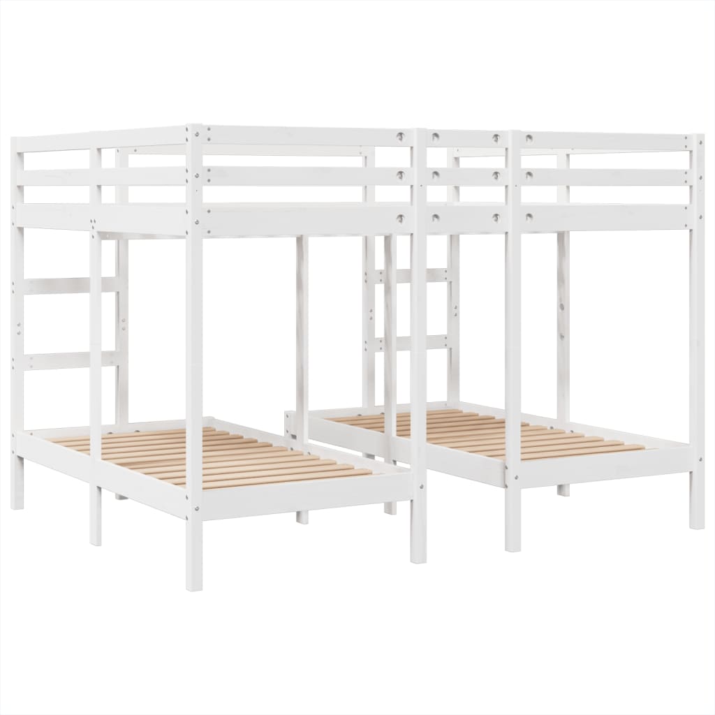 Triple Bunk Bed Frame White 160x200/80x160 cm Solid Wood Pine