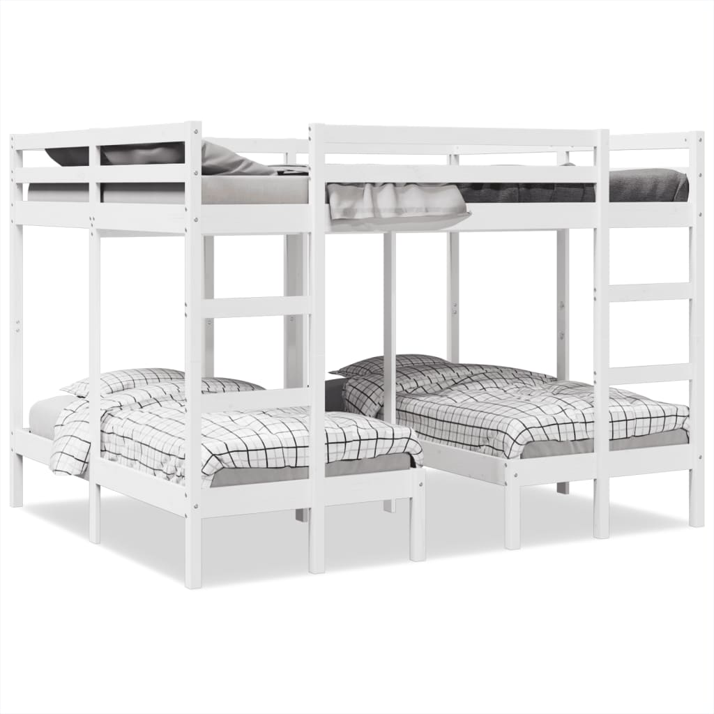 Triple Bunk Bed Frame White 160x200/80x160 cm Solid Wood Pine