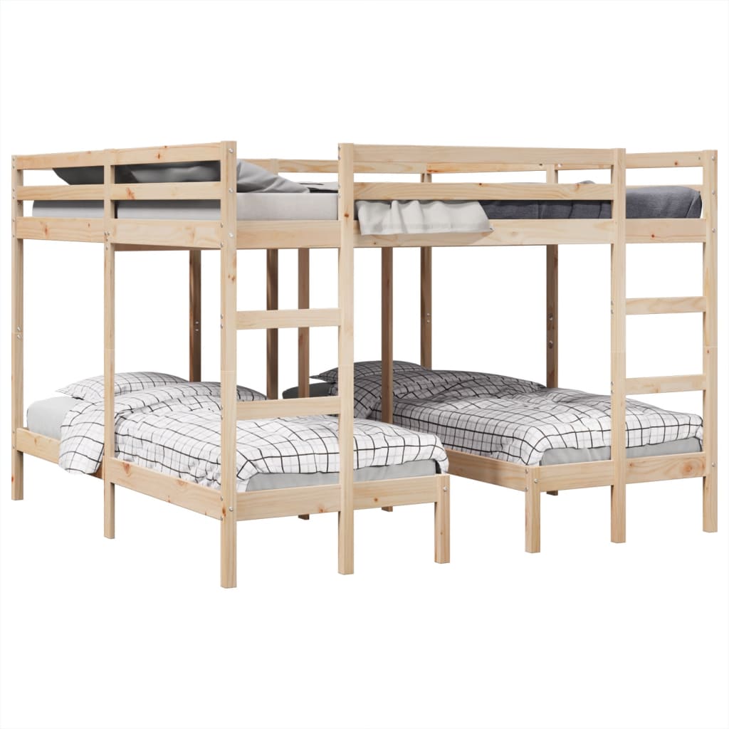 Triple Bunk Bed Frame 200x200/80x200 cm Solid Wood Pine