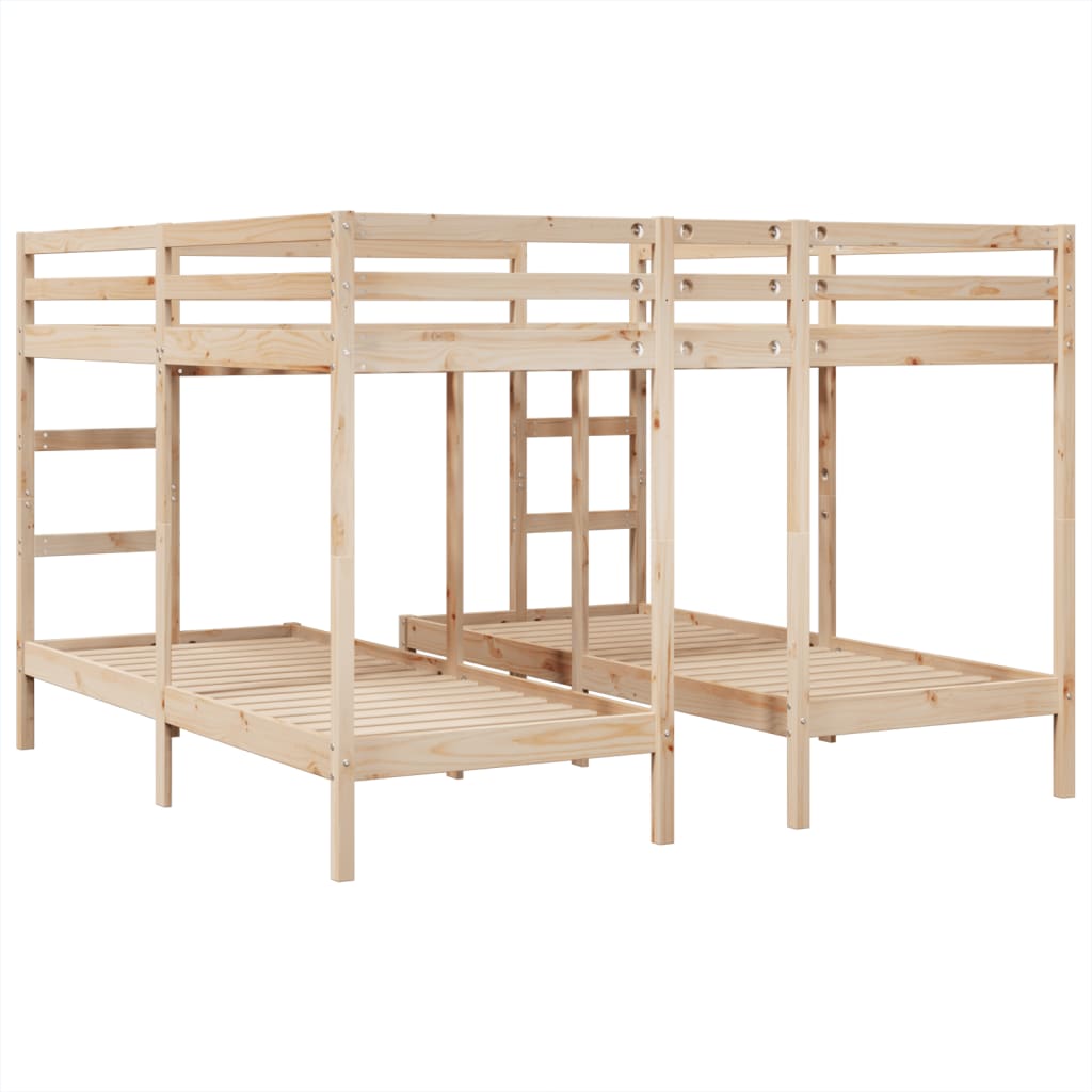 Triple Bunk Bed Frame 200x200/80x200 cm Solid Wood Pine