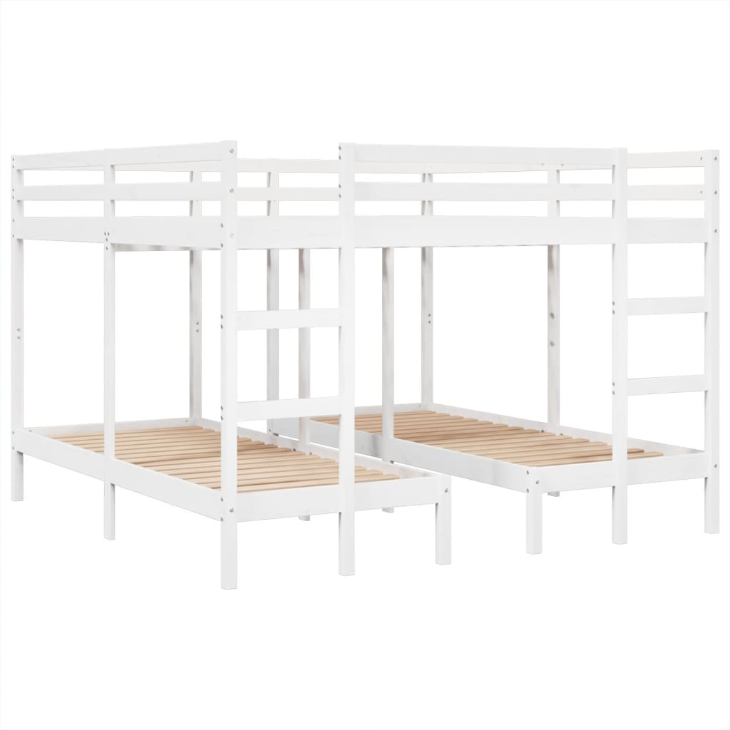 Triple Bunk Bed Frame White 200x200/80x200 cm Solid Wood Pine