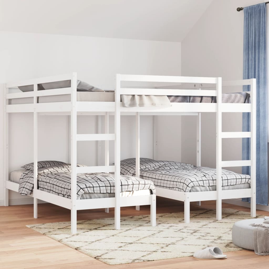 Triple Bunk Bed Frame White 200x200/80x200 cm Solid Wood Pine