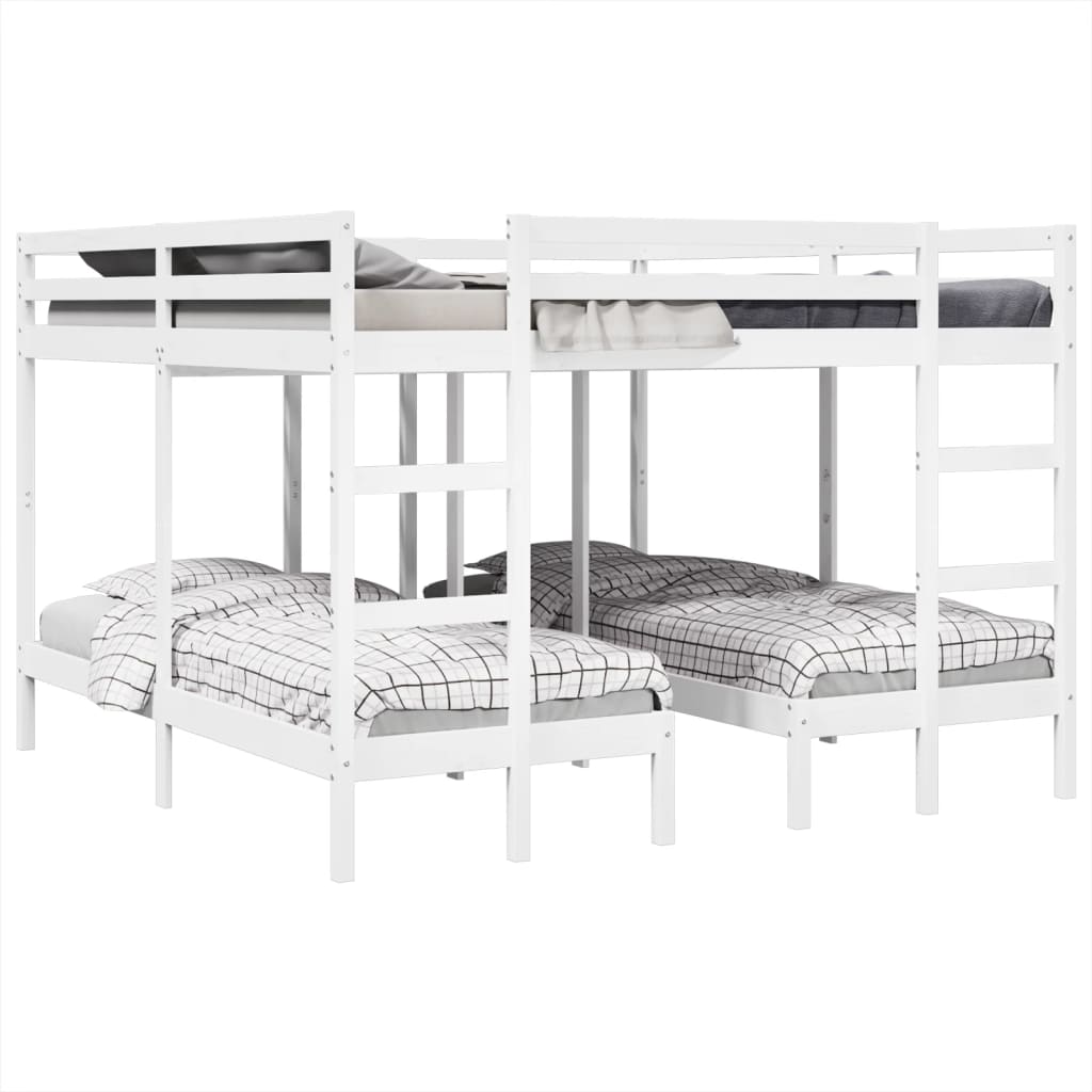 Triple Bunk Bed Frame White 200x200/80x200 cm Solid Wood Pine