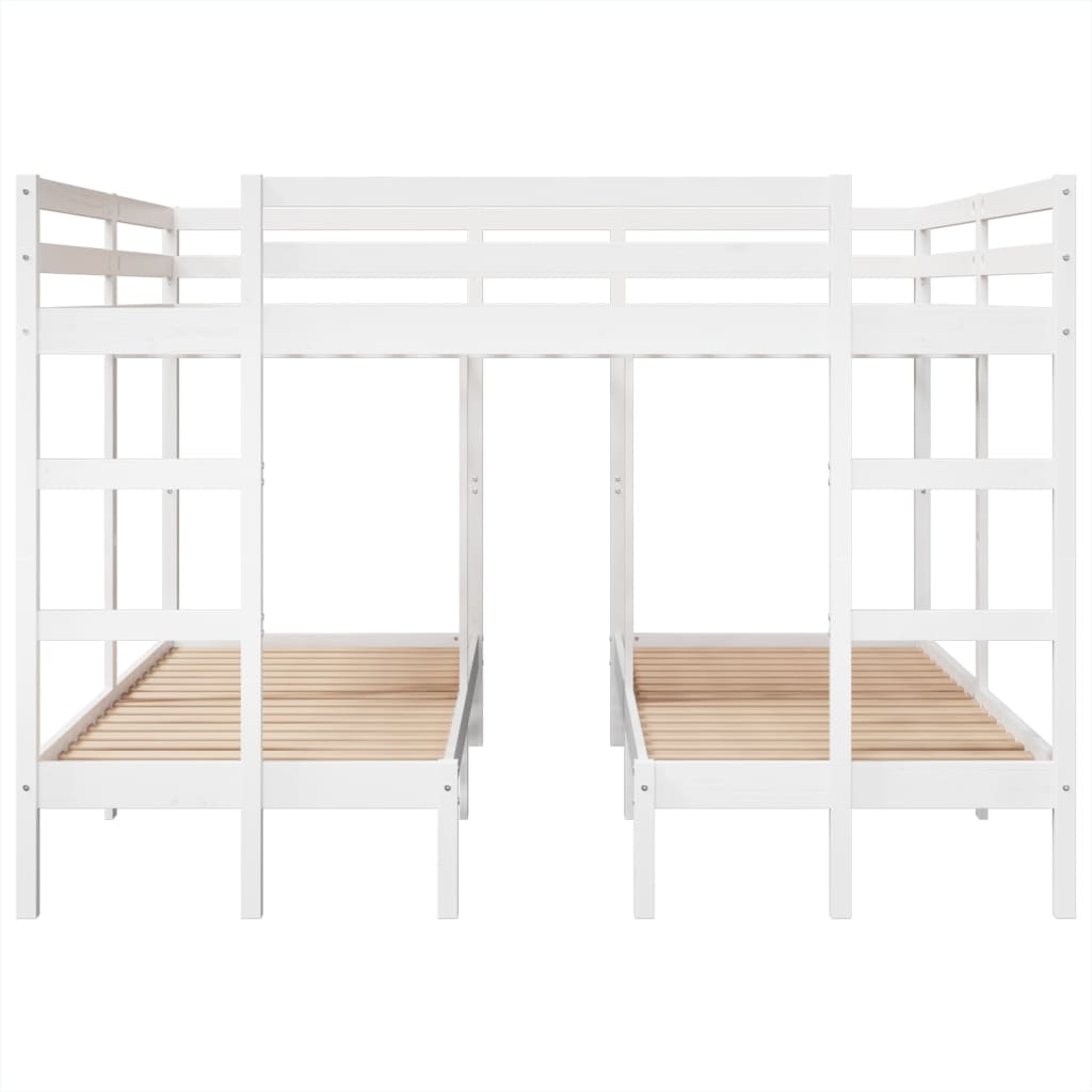 Triple Bunk Bed Frame White 200x200/80x200 cm Solid Wood Pine