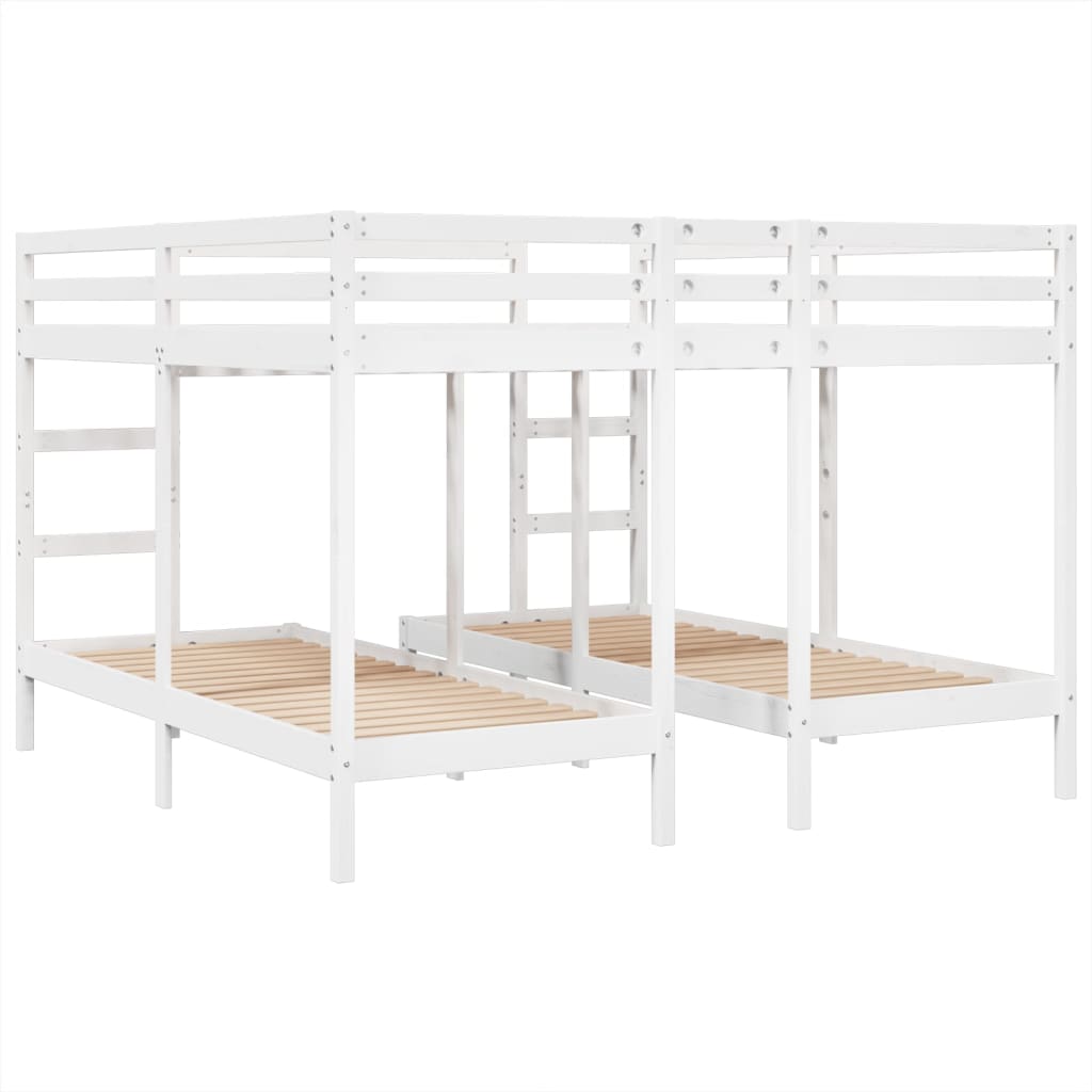 Triple Bunk Bed Frame White 200x200/80x200 cm Solid Wood Pine