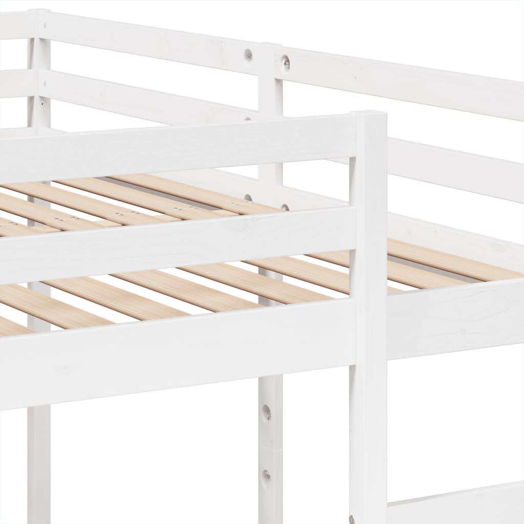 Triple Bunk Bed Frame White 200x200/80x200 cm Solid Wood Pine