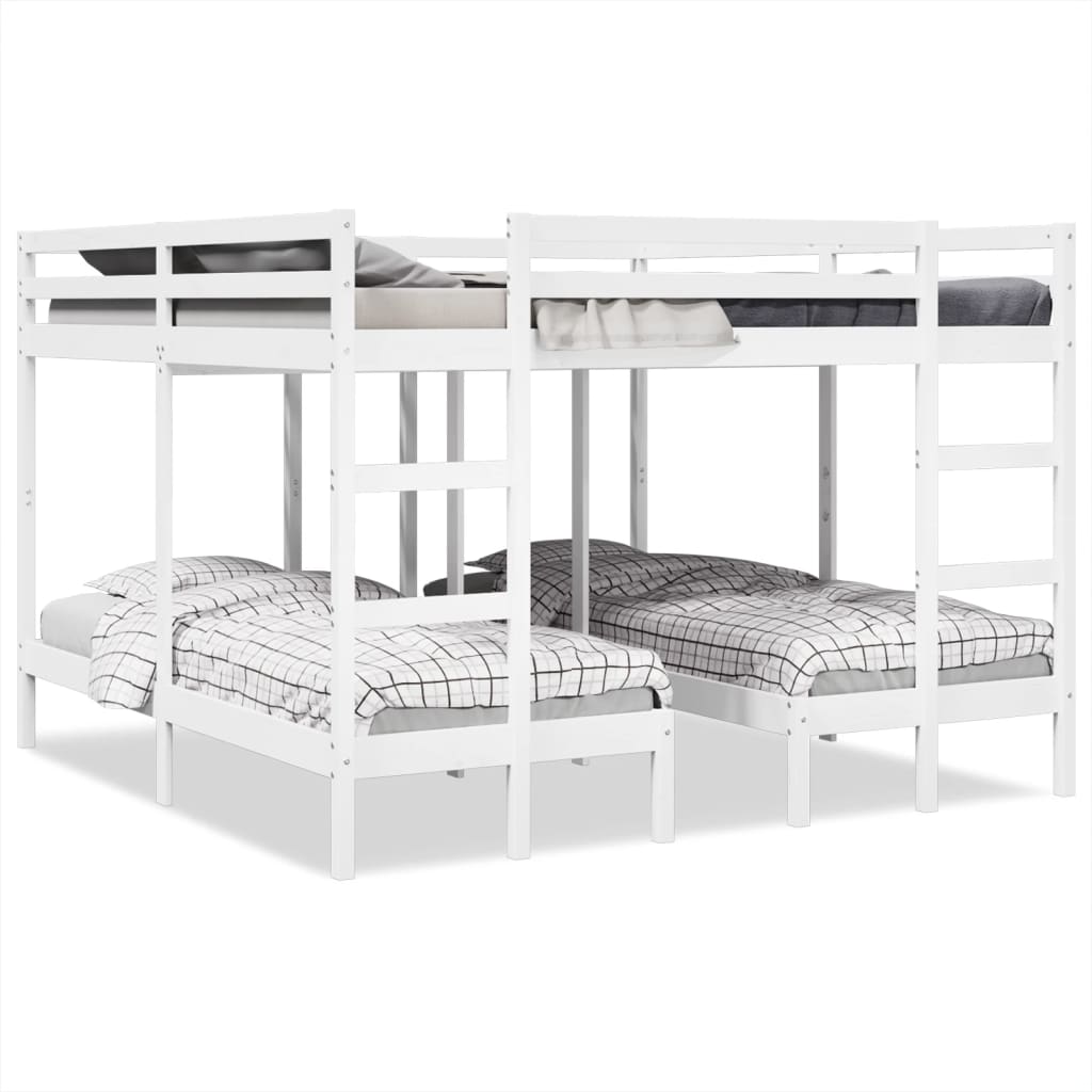 Triple Bunk Bed Frame White 200x200/80x200 cm Solid Wood Pine