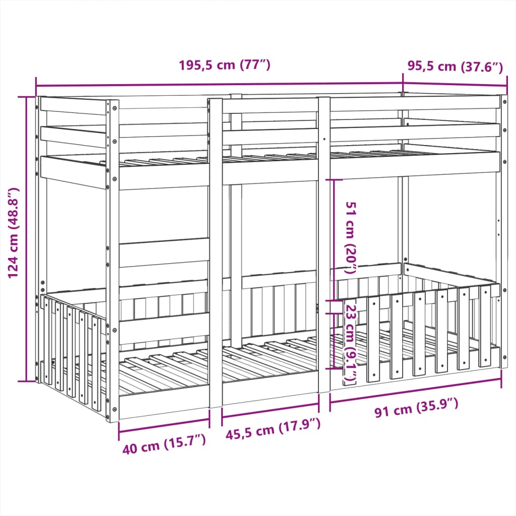 Bunk Bed White 90x190 cm Solid Wood Pine