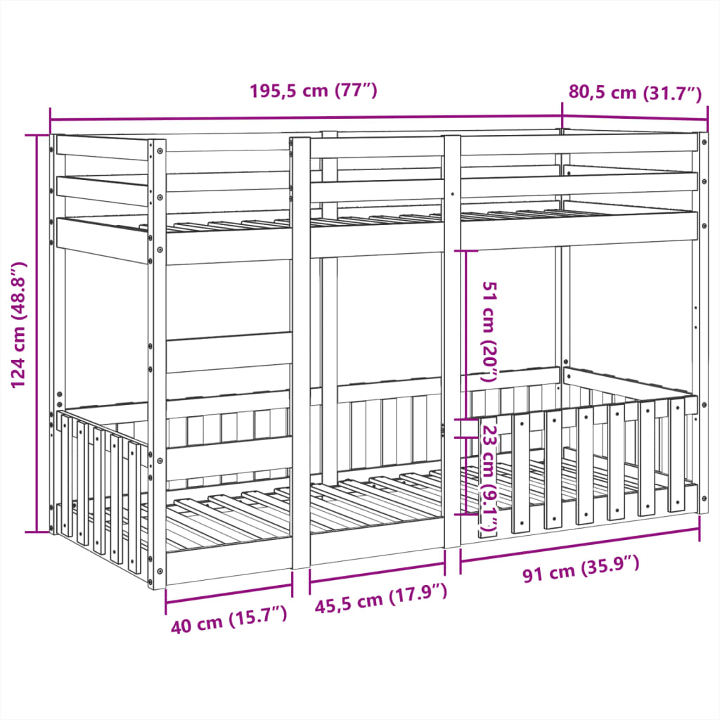 Bunk Bed 75x190 cm Solid Wood Pine