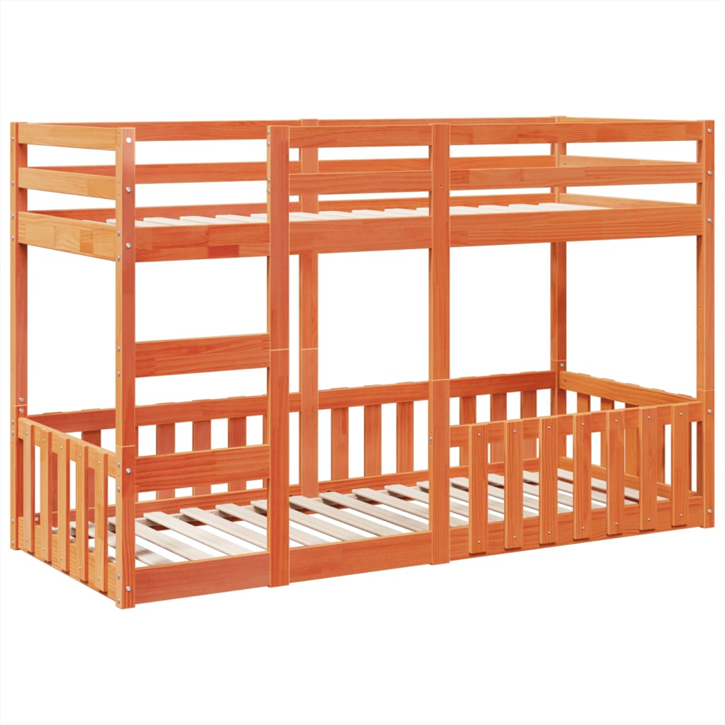 Bunk Bed Wax Brown 75x190 cm Solid Wood Pine