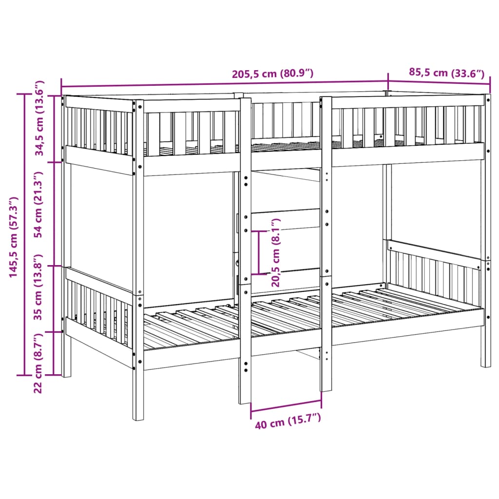 Bunk Bed 80x200 cm Solid Wood Pine
