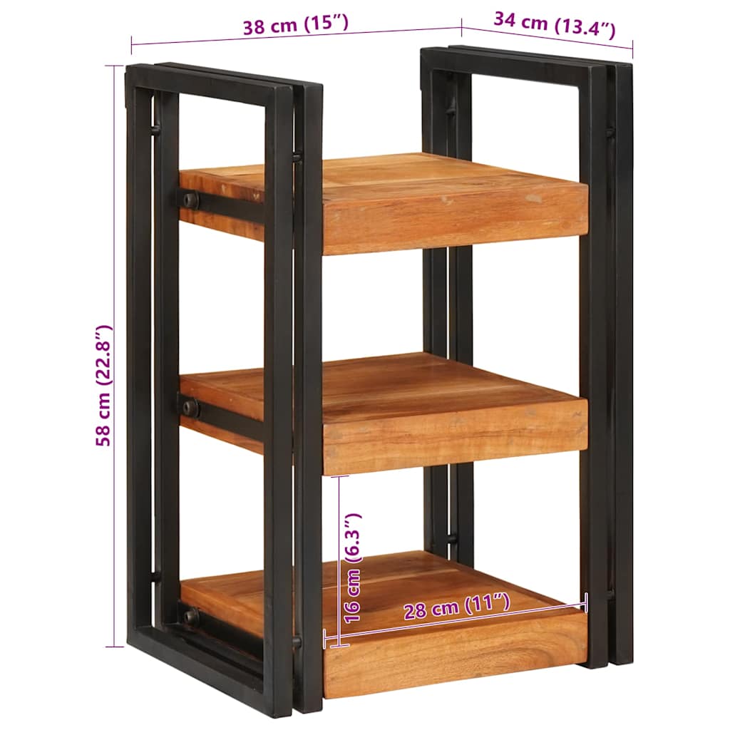 Bedside Table Brown and black 38 x 33 x 58 cm Solid Wood Acacia