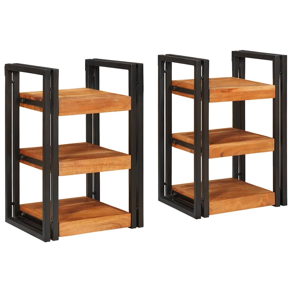 Bedside Table 2 pcs Brown and black Solid Wood Acacia