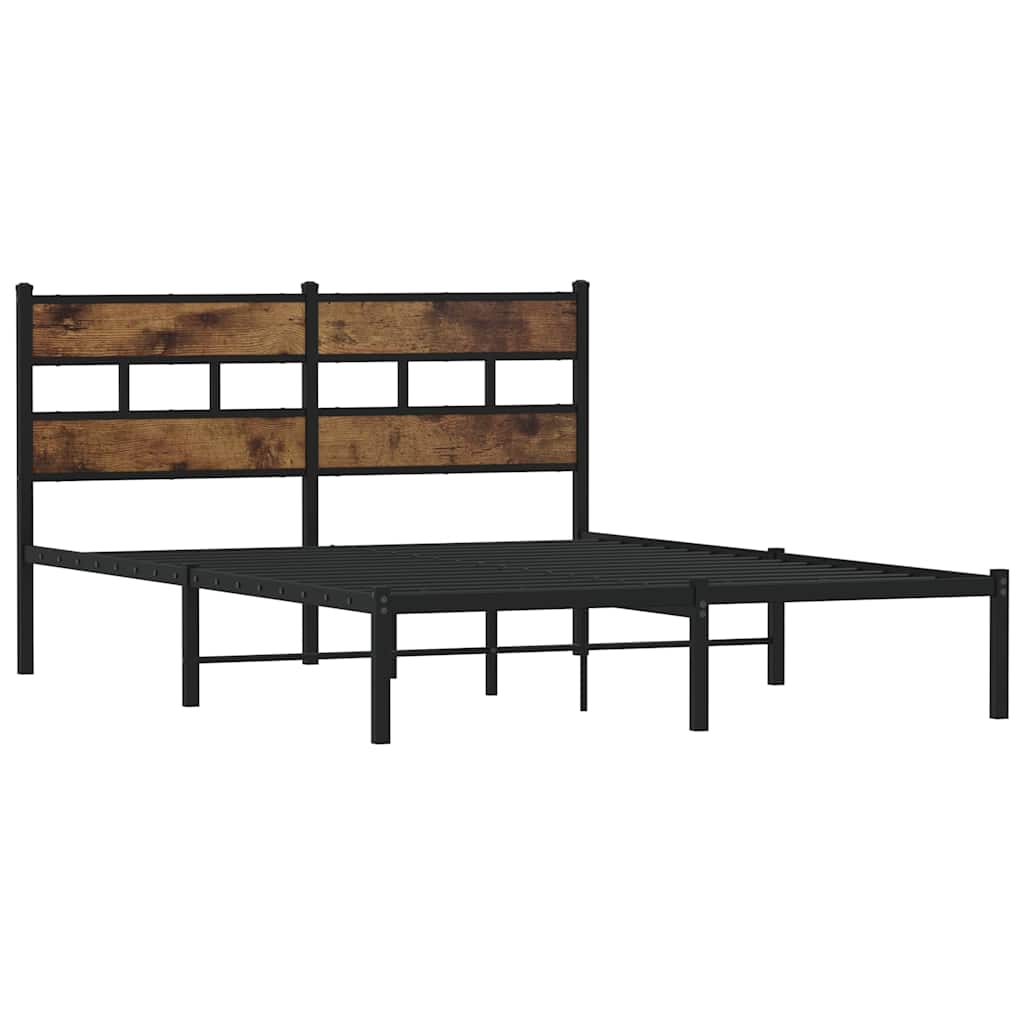 Metal Bed Frame without Mattress Smoked Oak 135x190 cm Double