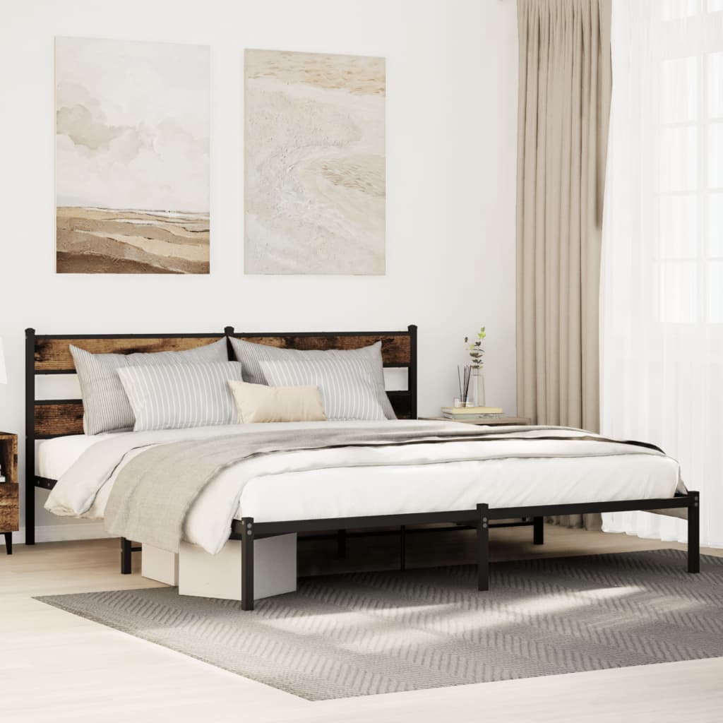 Metal Bed Frame without Mattress Smoked Oak 183x213 cm