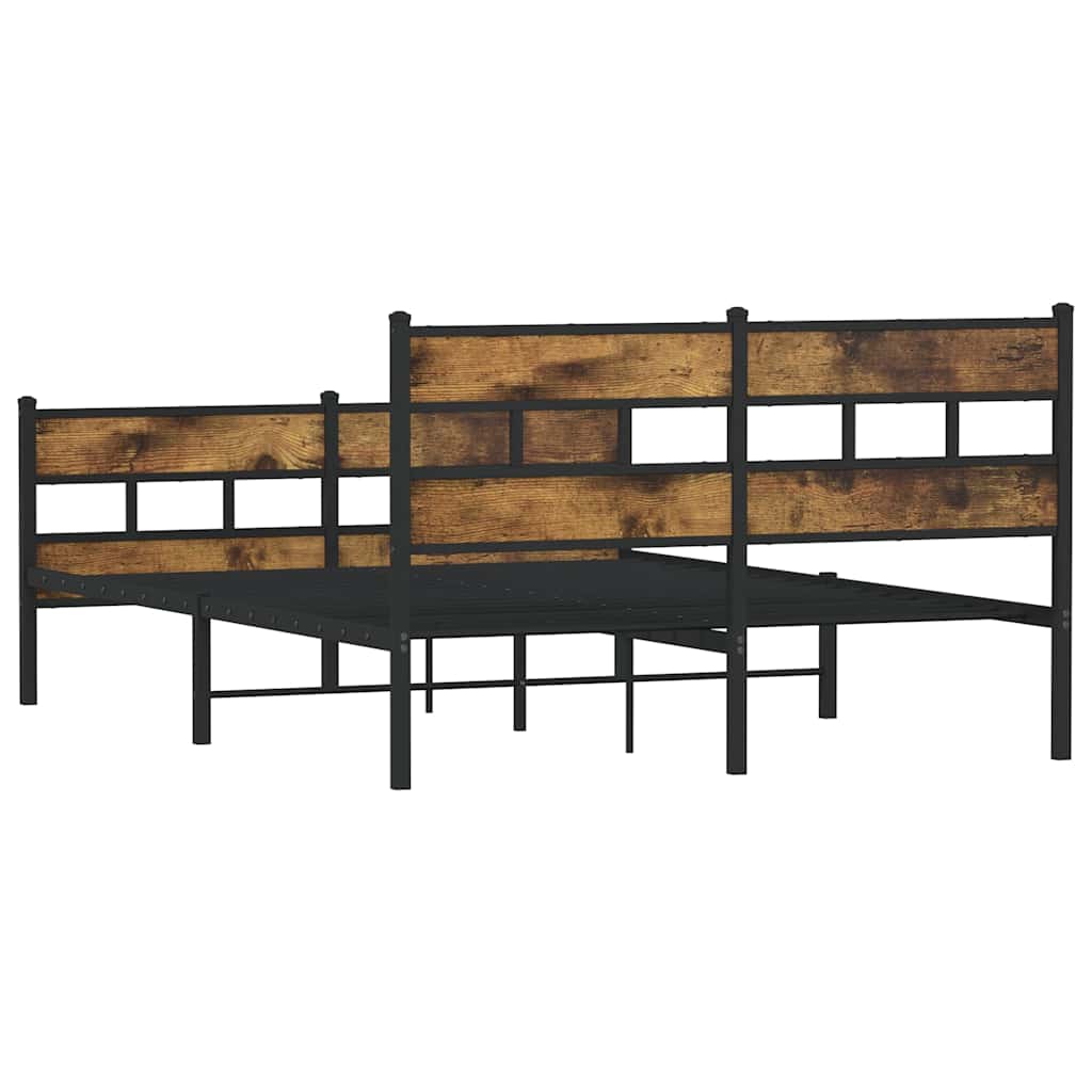 Metal Bed Frame without Mattress Smoked Oak 135x190 cm Double