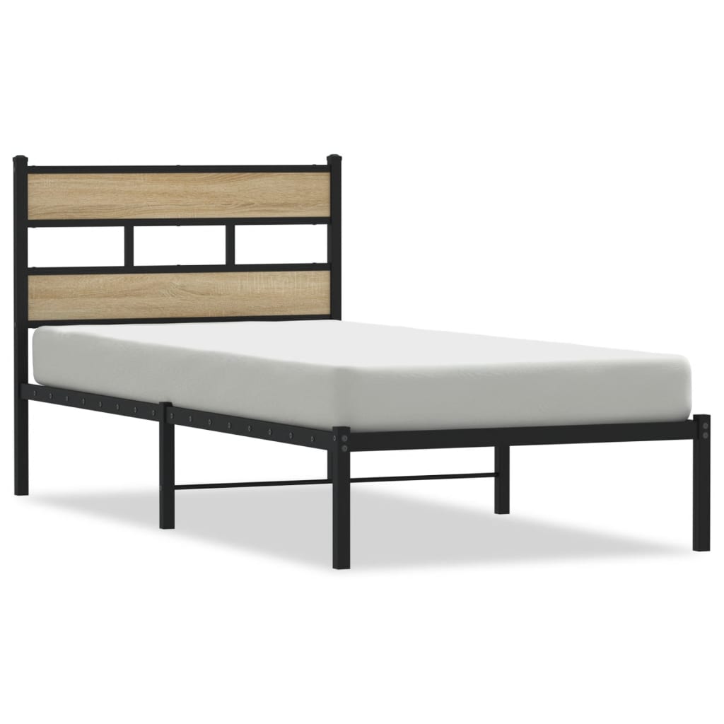 Metal Bed Frame without Mattress Sonoma Oak 107x203 cm