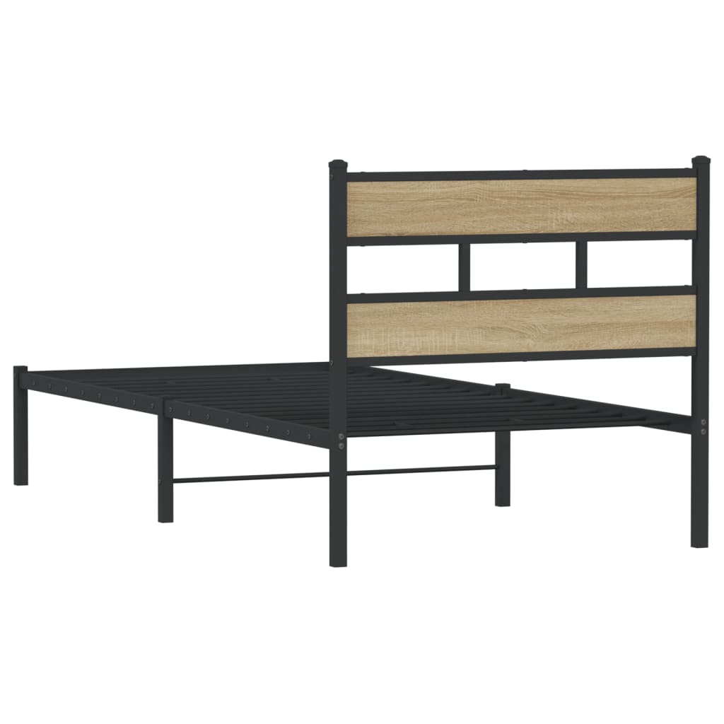 Metal Bed Frame without Mattress Sonoma Oak 107x203 cm