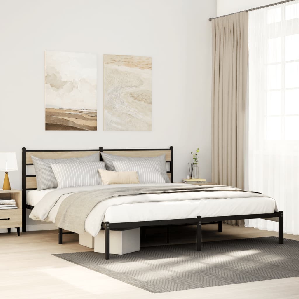 Metal Bed Frame without Mattress Sonoma Oak 180x200 cm Super King